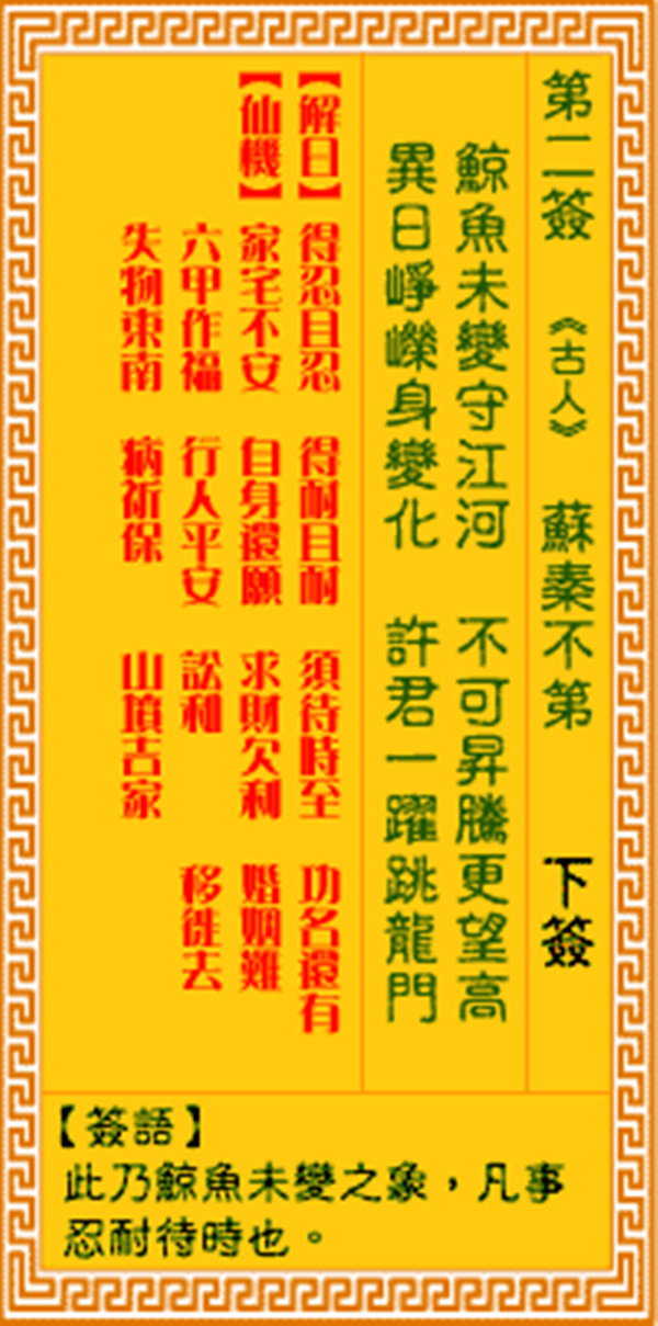 观音灵签第二签 【苏秦不第】