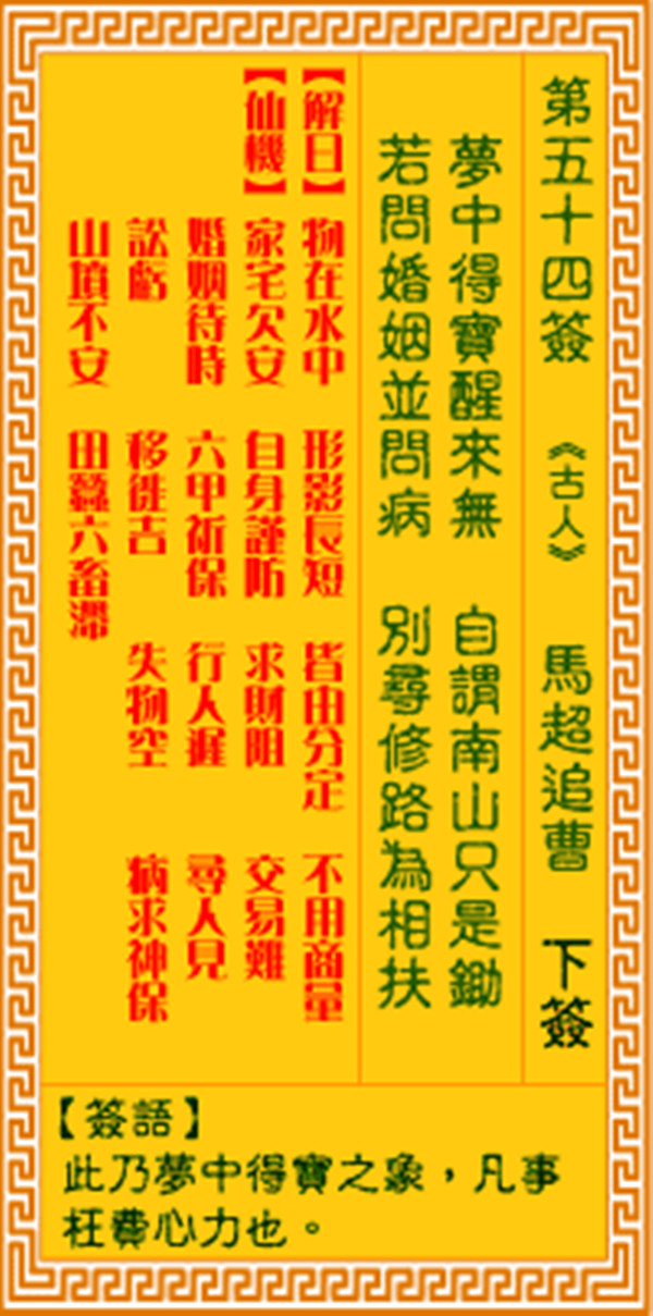 观音灵签第五十四签 【马超追曹】