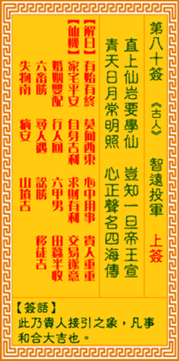观音灵签第八十签 【智远投军】