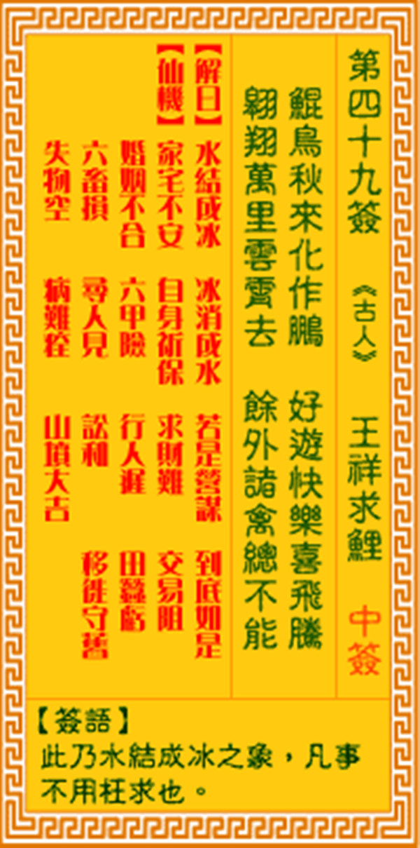 观音灵签第四十九签 【王祥求鲤】