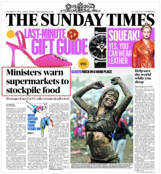 英国政府警告民众：屯粮囤物